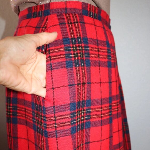 Pendleton Red Leslie Tartan Plaid 100% Wool Skirt pleated skirt Sz 8 - Picture 5 of 14